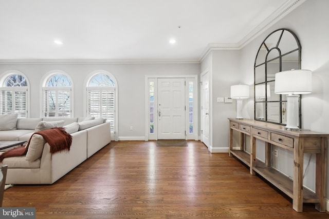 9630 Beman Woods Way, Potomac, MD 20854 - foyer entrance featuring crown molding, wood finished floors, baseboards, and recessed lighting