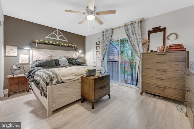 35 La Cascata, Clementon, NJ 08021 - bedroom with access to outside, light wood-type flooring, and a ceiling fan