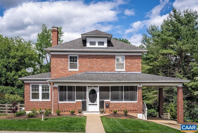 803 Alleghany Ave, Staunton, VA 24401 - american foursquare style home with a chimney, brick siding, and roof with shingles