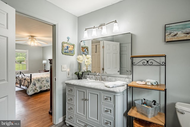 174 Greentree Dr, Bangor, PA 18013 - ensuite bathroom featuring vanity, a ceiling fan, wood finished floors, and toilet