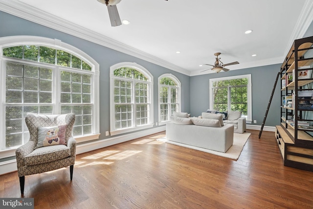 2555 Vale Ridge Ct, Oakton, VA 22124 - living room featuring ceiling fan, plenty of natural light, wood finished floors, recessed lighting, and baseboards