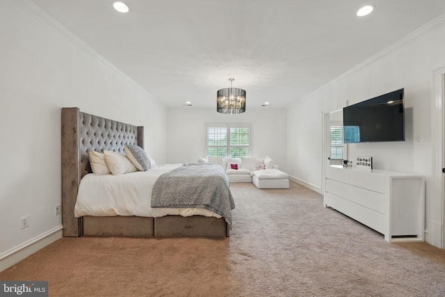 2555 Vale Ridge Ct, Oakton, VA 22124 - carpeted bedroom featuring crown molding, a chandelier, recessed lighting, and baseboards