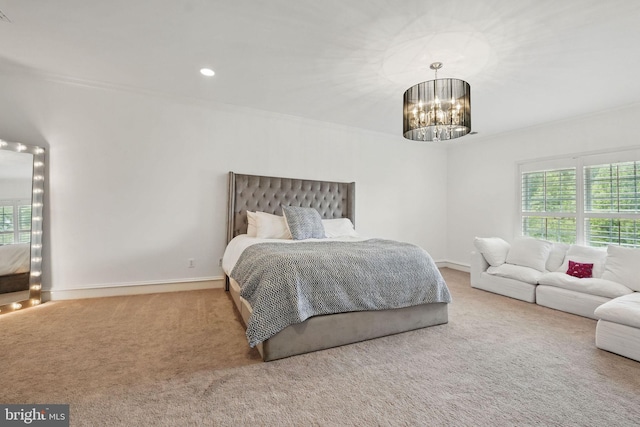 2555 Vale Ridge Ct, Oakton, VA 22124 - bedroom featuring carpet flooring, multiple windows, a chandelier, crown molding, and baseboards