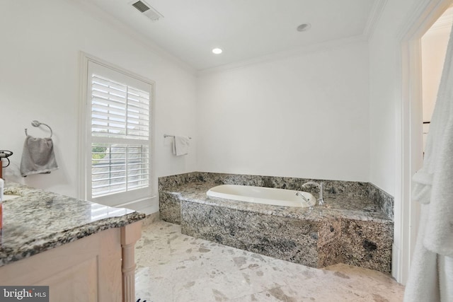 2555 Vale Ridge Ct, Oakton, VA 22124 - bathroom with ornamental molding, a garden tub, and vanity