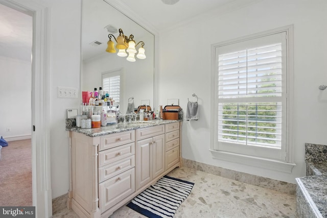 2555 Vale Ridge Ct, Oakton, VA 22124 - full bathroom with crown molding, vanity, baseboards, and healthy amount of natural light