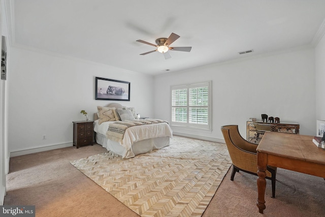2555 Vale Ridge Ct, Oakton, VA 22124 - bedroom featuring ornamental molding, carpet flooring, a ceiling fan, and baseboards
