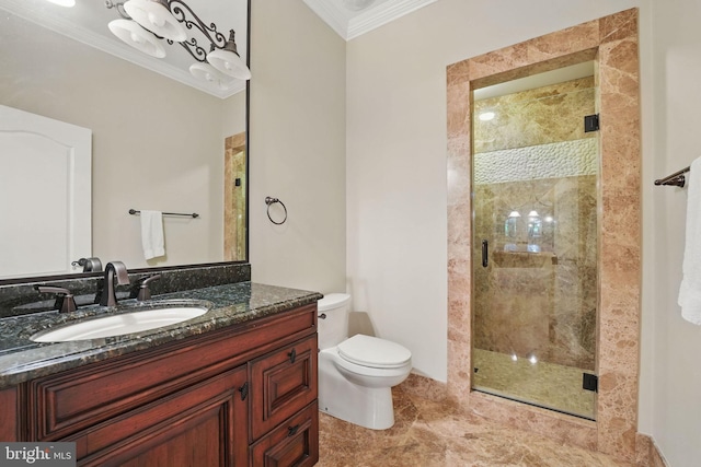 2555 Vale Ridge Ct, Oakton, VA 22124 - full bathroom with crown molding, a stall shower, toilet, and vanity