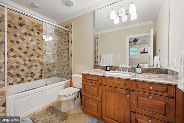 2555 Vale Ridge Ct, Oakton, VA 22124 - bathroom with toilet, vanity, combined bath / shower with glass door, ornamental molding, and tile patterned floors