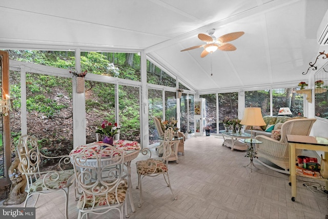 355 Arden, Gulph Mills, PA 19428 - sunroom / solarium featuring a ceiling fan and vaulted ceiling