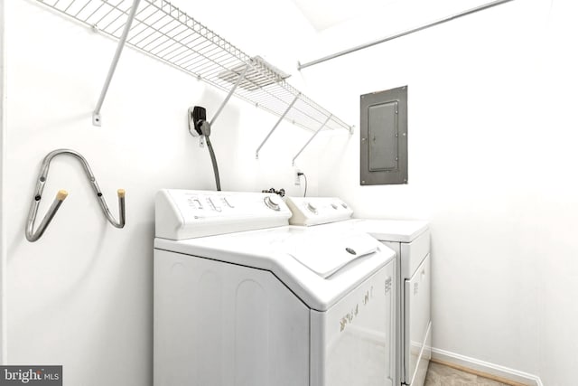 9511 Park St, Manassas, VA 20110 - laundry area featuring electric panel, washer and dryer, and baseboards