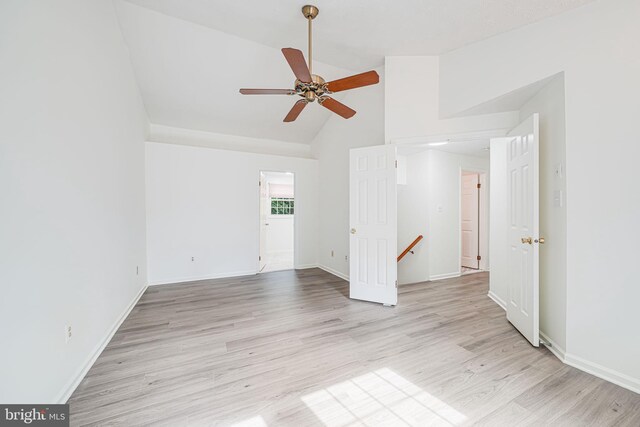 1434 Cellar Creek Way, Herndon, VA 20170 - unfurnished room with ceiling fan, light wood-style flooring, baseboards, and high vaulted ceiling