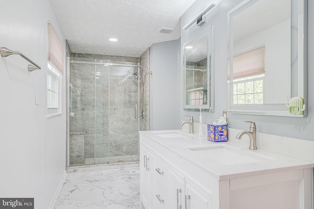 1434 Cellar Creek Way, Herndon, VA 20170 - full bathroom with marble finish flooring, a marble finish shower, double vanity, baseboards, and recessed lighting