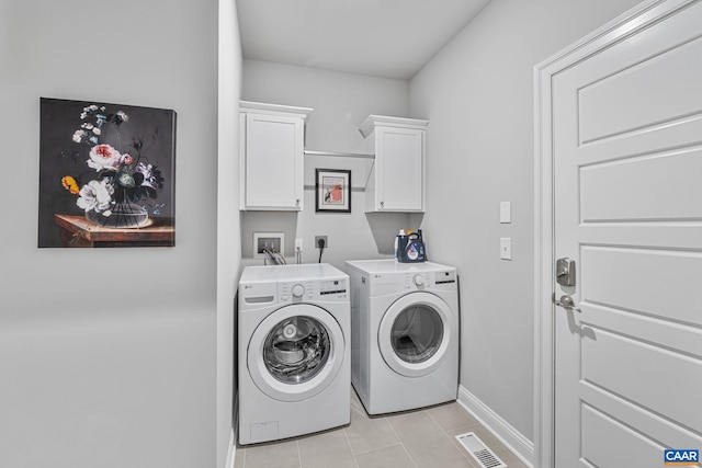 336 Avondale Ln, Crozet, VA 22932 - laundry area with cabinet space, independent washer and dryer, baseboards, and light tile patterned flooring