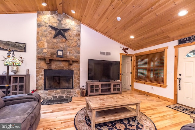 2733 Wood Ln, Morgantown, PA 19543 - living area featuring vaulted ceiling, wooden ceiling, wood finished floors, recessed lighting, and baseboards