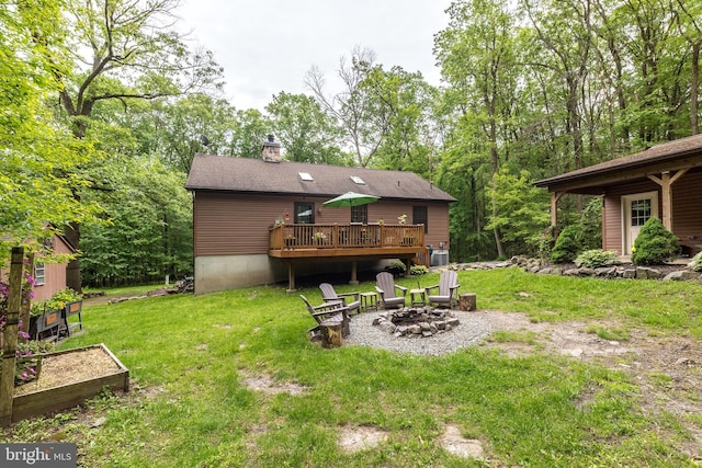 2733 Wood Ln, Morgantown, PA 19543 - view of grassy yard featuring a fire pit, a deck, and a garden