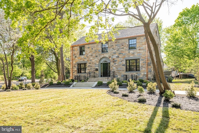 6040 Nebraska Ave NW, Washington, DC 20015 - view of front of property featuring stone siding and a front lawn