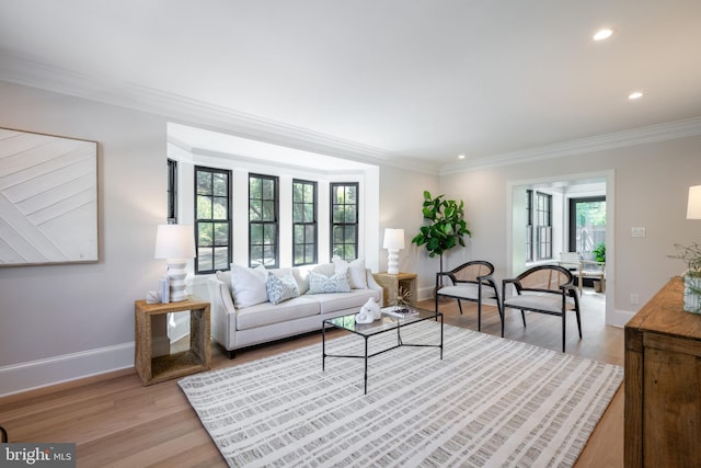 6040 Nebraska Ave NW, Washington, DC 20015 - living area featuring crown molding, baseboards, recessed lighting, and light wood finished floors