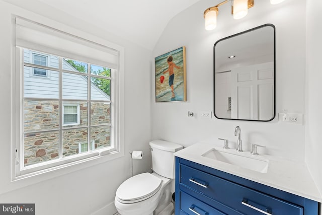 1110 Clover Hill Rd, Wynnewood, PA 19096 - bathroom featuring vanity, toilet, and lofted ceiling