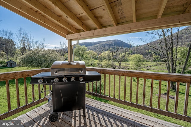 5927 Rte 6, Wellsboro, PA 16901 - wooden terrace with grilling area, a yard, and a mountain view
