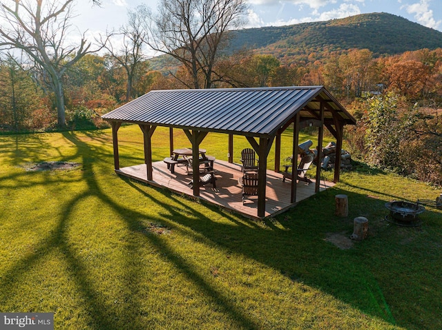 5927 Rte 6, Wellsboro, PA 16901 - surrounding community featuring a gazebo, a fire pit, a yard, and a deck with mountain view