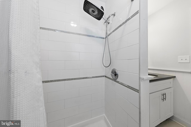 420 Conifer Dr, Forked River, NJ 08731 - bathroom with a tile shower and vanity
