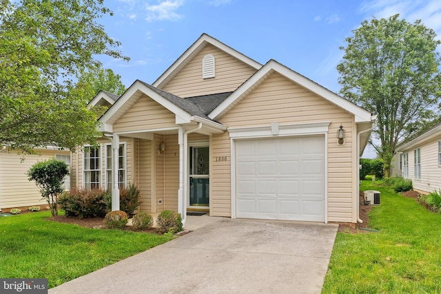 1806 Kershaw Ln, Winchester, VA 22601 - view of front of house featuring a front lawn, concrete driveway, central AC, and an attached garage