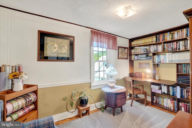 1150 S Mountain Rd, Dillsburg, PA 17019 - sitting room with baseboards, ornamental molding, wood finished floors, and an office area