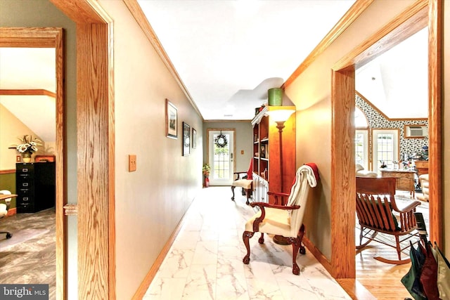 1150 S Mountain Rd, Dillsburg, PA 17019 - corridor featuring marble finish flooring, crown molding, and baseboards