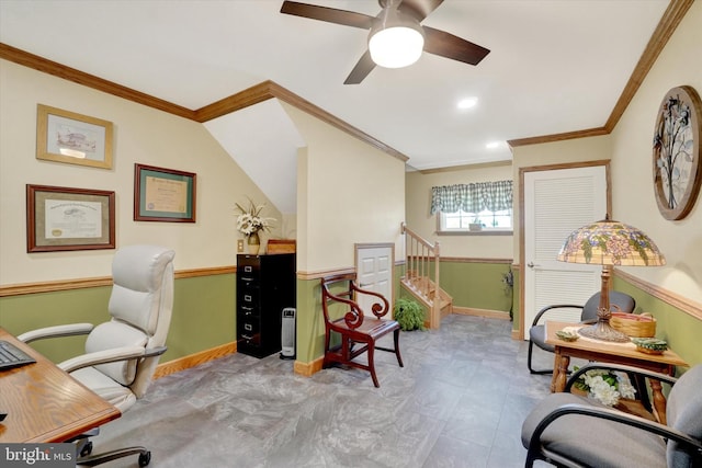 1150 S Mountain Rd, Dillsburg, PA 17019 - home office with a ceiling fan, crown molding, and baseboards