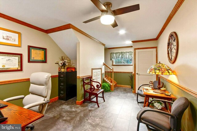 1150 S Mountain Rd, Dillsburg, PA 17019 - office space featuring ceiling fan, crown molding, and baseboards