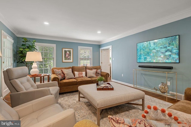 121 Eshelman Rd, Lancaster, PA 17601 - living room featuring crown molding, baseboards, recessed lighting, and wood finished floors