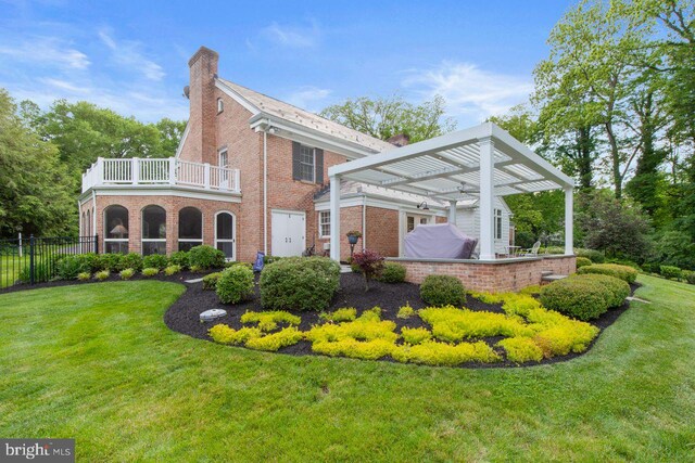 121 Eshelman Rd, Lancaster, PA 17601 - rear view of property with a pergola, a chimney, and brick siding