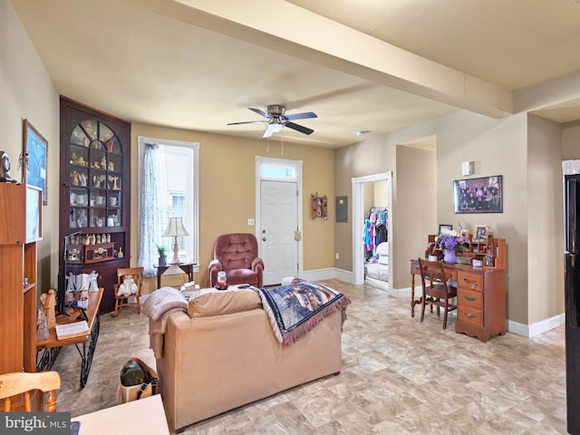 225 S State St, Ephrata, PA 17522 - living area with baseboards and a ceiling fan