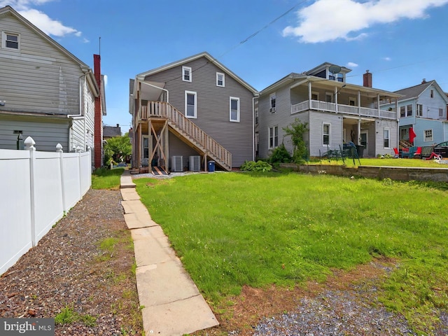 225 S State St, Ephrata, PA 17522 - back of house with stairway and central air condition unit