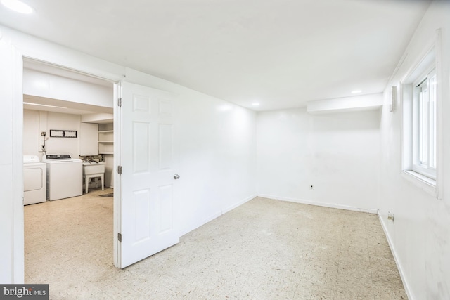 7910 Polk St, Lanham, MD 20706 - basement with independent washer and dryer, tile patterned floors, recessed lighting, and baseboards