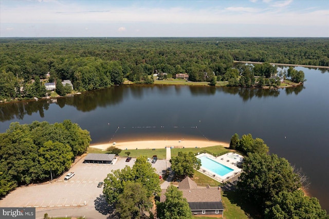 27 Athens Ln, Ruther Glen, VA 22546 - aerial view of a forest, a pool area, and a nearby body of water