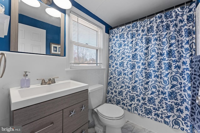 812 E Haverford Rd, Bryn Mawr, PA 19010 - full bathroom featuring toilet, vanity, and a shower with shower curtain