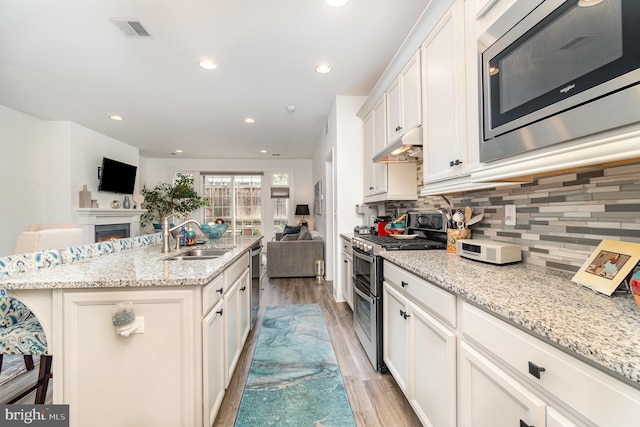 3209 Haley Way, Mechanicsburg, PA 17055 - kitchen featuring appliances with stainless steel finishes, a sink, open floor plan, light wood-style floors, and tasteful backsplash