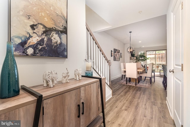 3209 Haley Way, Mechanicsburg, PA 17055 - entryway featuring light wood-style floors, stairway, a chandelier, baseboards, and recessed lighting