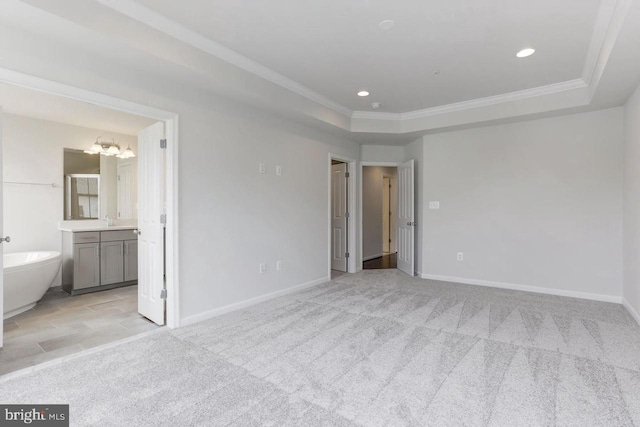 11 Blue Jay Way, Clarksburg, MD 20871 - unfurnished bedroom with light colored carpet, a chandelier, baseboards, crown molding, and a sink