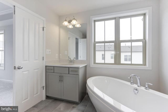 11 Blue Jay Way, Clarksburg, MD 20871 - bathroom featuring healthy amount of natural light, a soaking tub, vanity, and tile patterned floors