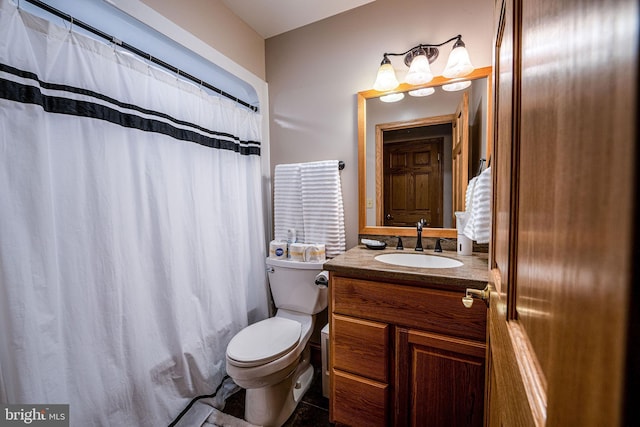 1874 Roundtop Rd, Wellsboro, PA 16901 - bathroom featuring toilet, vanity, and a shower with curtain