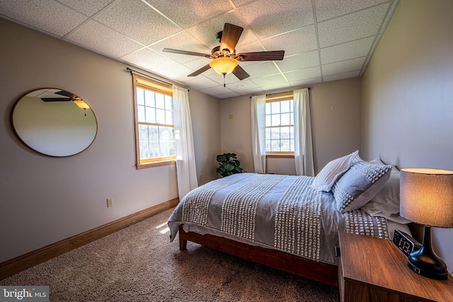 1874 Roundtop Rd, Wellsboro, PA 16901 - bedroom with a drop ceiling, carpet, baseboards, and a ceiling fan
