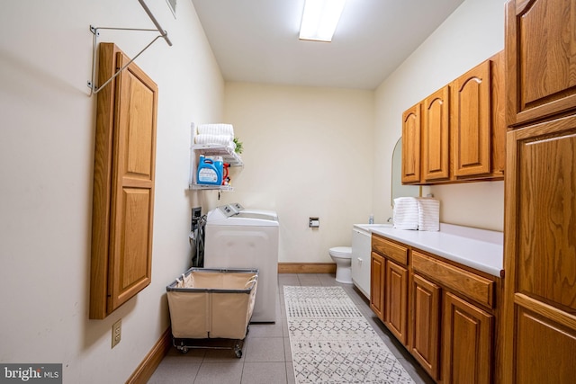 1874 Roundtop Rd, Wellsboro, PA 16901 - laundry area featuring light tile patterned floors, washer / dryer, and baseboards
