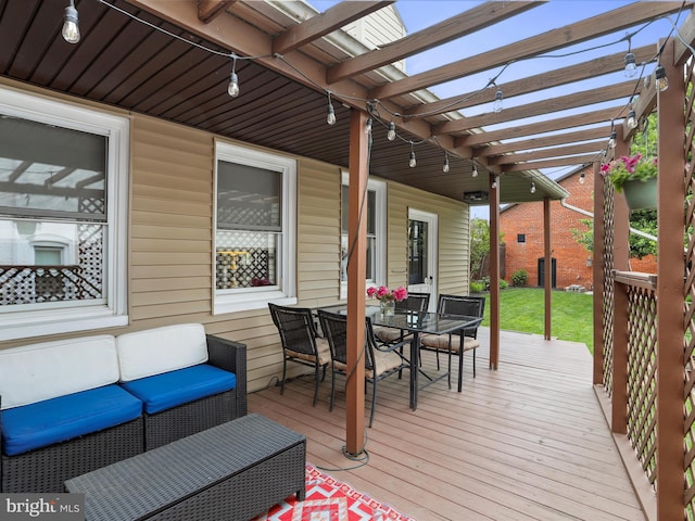25 E Potomac St, Williamsport, MD 21795 - wooden terrace featuring a pergola, outdoor dining area, and an outdoor hangout area