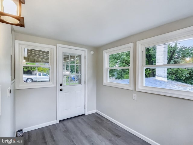 6985 Old Harrisburg Rd, York Springs, PA 17372 - doorway to outside featuring baseboards and dark wood finished floors