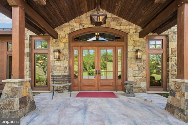 2042 Folk Rd, Fogelsville, PA 18051 - entrance to property featuring stone siding and french doors