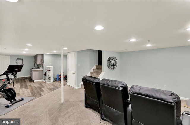 159 Waterford Ln, Reading, PA 19606 - home theater room with recessed lighting, baseboards, and light wood-type flooring