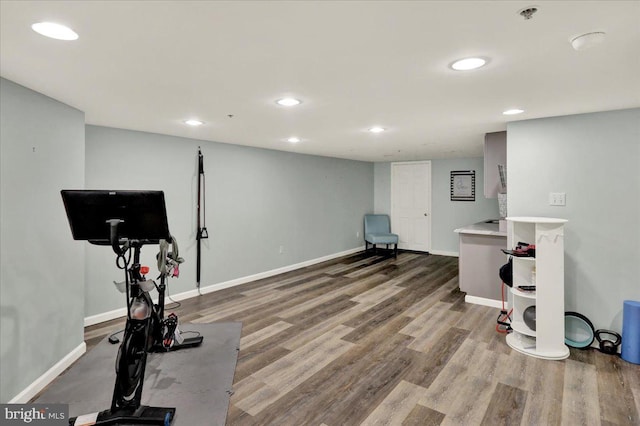 159 Waterford Ln, Reading, PA 19606 - workout room with recessed lighting, wood finished floors, and baseboards