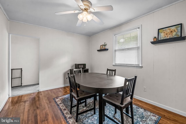 117 2nd Ave, Lindenwold, NJ 08021 - dining room featuring wood finished floors, crown molding, ceiling fan, and baseboards